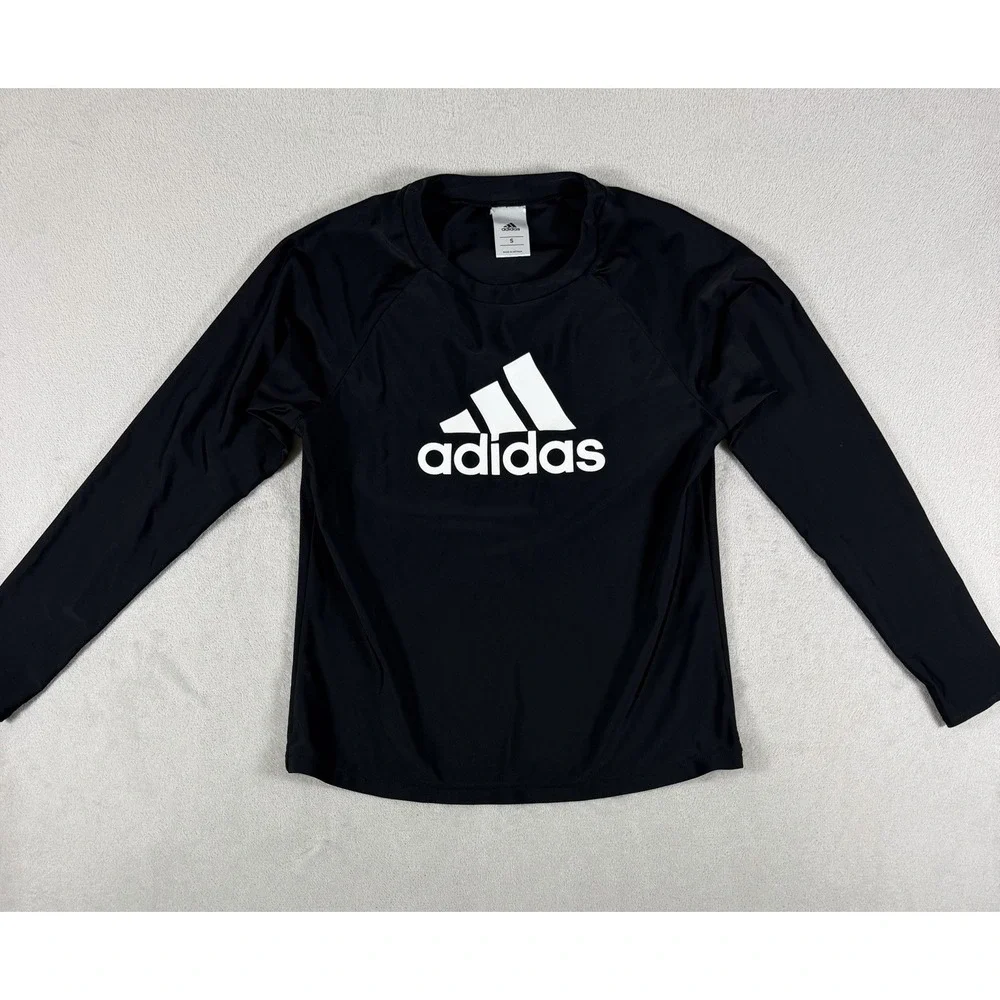 Adidas Long Sleeve Logo Rash Guard Shirt Black Size Small